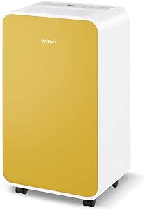 COSTWAY Dehumidifier, 2L Water Tank, 32 Pints for Rooms up to 2500 Sq. Ft with Auto Shut Off, Sleep Mode, 24H Timer, Auto Defrost & Drain Hose for Basement, Bedroom, Bathroom, RV (Yellow)