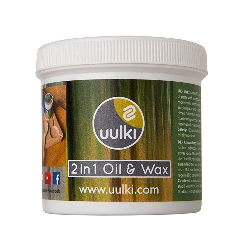 Uulki® Natural Woodcare – 2 in 1 Natural Oil & Wax for Cutting Board, Butcher Block, Kitchen Utensils, Worktop, Chopping board from Wood or Bamboo – Plant-based / Vegan (8.8 fl. oz. /250 ml)