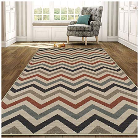 Superior Chevron Collection 8' x 10' Area Rug, Indoor/Outdoor Rug with Jute Backing, Durable and Beautiful Woven Structure, Contemporary Multi-colored Zig-Zag Pattern