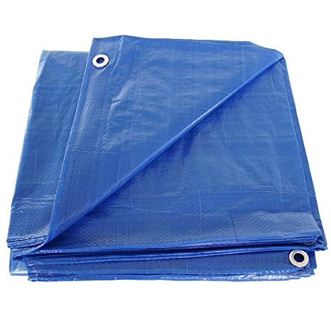 30' x 50' Blue Poly Tarp Cover, Water Proof Tent Shelter Camping RV Boat Tarpaulin