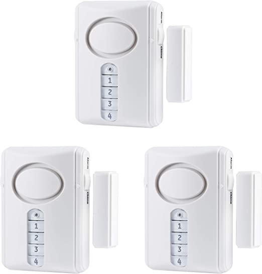 GE Deluxe Wireless Door Alarm, 3-Pack, 120 Decibel, Alarm or Entry Chime, Indoor Personal Security, with Keypad Activation, 45990