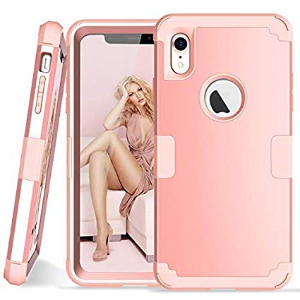 ANHONG iPhone XR Protective Case,Shockproof 3 Layer Soft Silicone Defender Heavy Duty Phone Cover Compatible iPhone XR(2018) (Rose Gold)
