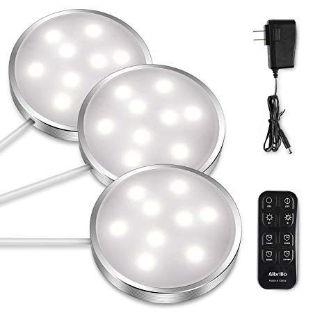 Albrillo LED Puck Lights Under Counter Lighting Remote Control Kitchen Under Cabinet Lighting, Nature White 4000K, 3 Pack