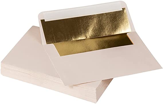 50 Pieces A7 Invitation Envelopes, Square Flap -Champagne on The Outside/Bronze on The Inside (no Embossing) - Double Faced Adhesive Tape