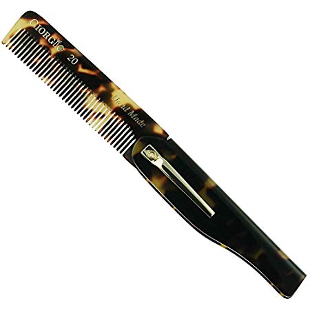 Giorgio G20 3 1/2" 90mm Men Tokyo Folding Pocket Comb, Flexible & Durable for Grooming Styling Hair, Beard & Mustache. Hand-Made of Quality Cellulose Acetate, Saw-cut and Hand Polished. (G20)