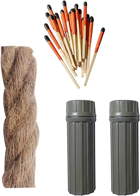 eGreen Emergency Storm Proof Matches Wax Infused Natural Hemp Cord Fire Starter Camping Hiking Bushcraft Backpacking
