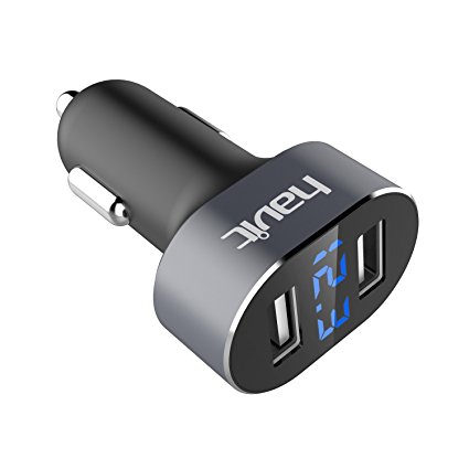 HAVIT Car Charger,3.1A Dual USB Ports, Voltage Real-Time LED Display, Intelligent Charging Chip, Compatible with Apple, Android, Smartphone, Tablets etc (Black)