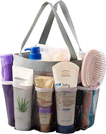 Lifewit Mesh Shower Caddy Portable Shower Tote Bag for College Dorm, Bathroom, Gym, Travel, Quick Dry Hanging Shower Organizer with 7 Storage Pockets for Bathroom Toiletry Essentials, Grey