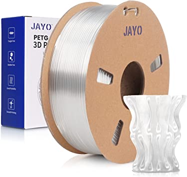 JAYO PETG 3D Printer Filament, 1.75mm PETG Filament 0.65KG Cardboard Spool, Consumable Dimensional Accuracy  /-0.02mm, Printing Material Fits FDM 3D Printers, PETG Transparent 650G