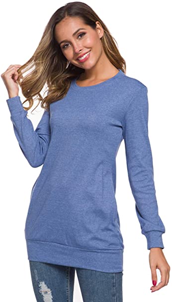 Coreal Women Long Sleeve Sweatershirt Casual Tunic Tops with Pockets