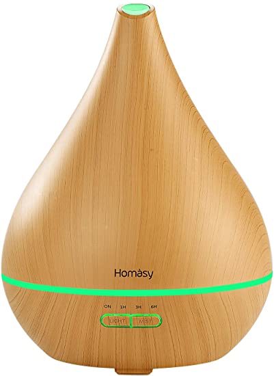 Homasy Essential Oil Diffuser, 450ml Wood Grain Ultrasonic Aroma Oil Diffuser, 23dB Whisper-Quiet Diffuser with BPA-Free, Waterless Auto Shut-Off,  8 Color Changing LED Lights for Home Office Baby