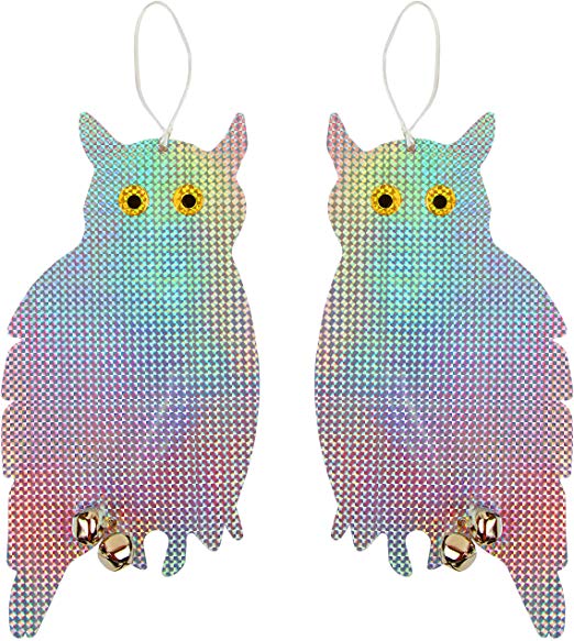 Tapix Owl Bird Repellent Reflective Holographic Bird Deterrent Hanging Device Effectively Keep Birds Away 2 Pack Owl to Scare Away Birds 15.3 x 8.2 inch, Best Bird Scare Device