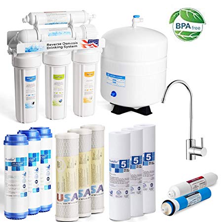 KUPPET 50 GPD 5-Stage Undersink Reverse Osmosis Filtration, Healthy Drinking Water Filter System-Plus Extra 8 substitution Filters, Remove Chlorine, Heavy Metals, Fluoride etc, NSF Certificated