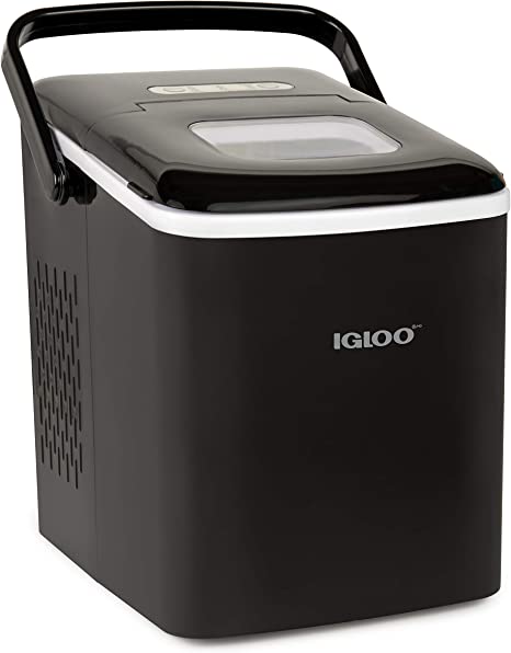 Igloo ICEB26HNBK Automatic Self-Cleaning Portable Electric Countertop Ice Maker Machine With Handle, 26 Pounds in 24 Hours, 9 Ice Cubes Ready in 7 minutes, With Ice Scoop and Basket,Black