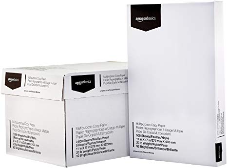 AmazonBasics 92 Bright Multipurpose Copy Paper - 11 x 17 Inches, 5 Ream Case (2,500 Sheets)