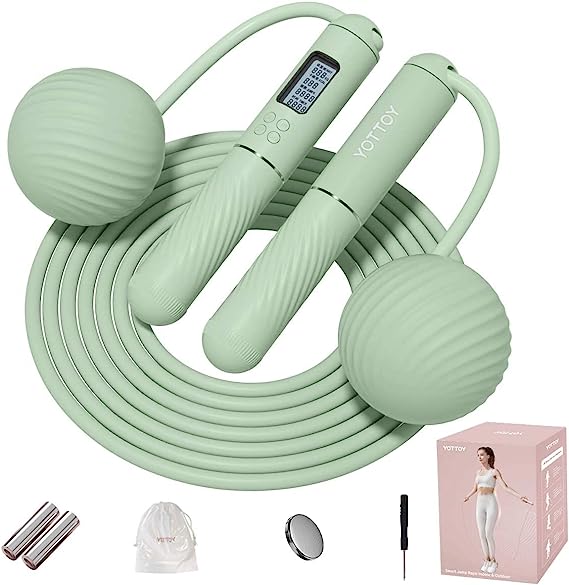 YOTTOY Cordless Jump Rope with Counter - Ropeless Jump Rope 2 In 1 with Large Cordless Ball-Weighted Jump Rope for Women with LCD Display and Tangle-Free-Ideal for Cardio, Crossfit, and HIIT Workouts