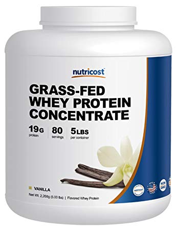 Nutricost Grass-Fed Whey Protein Concentrate (Vanilla) 5LBS - Undenatured, Non-GMO, Gluten Free, Natural Flavors