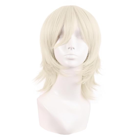 MapofBeauty 14 Inch/35 cm Short Cosplay Wolf Tail Synthetic Side Bangs Party Wig (Platinum Blonde)