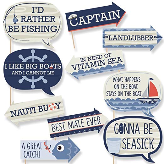 Funny Ahoy - Nautical - Baby Shower or Birthday Party Photo Booth Props Kit - 10 Piece