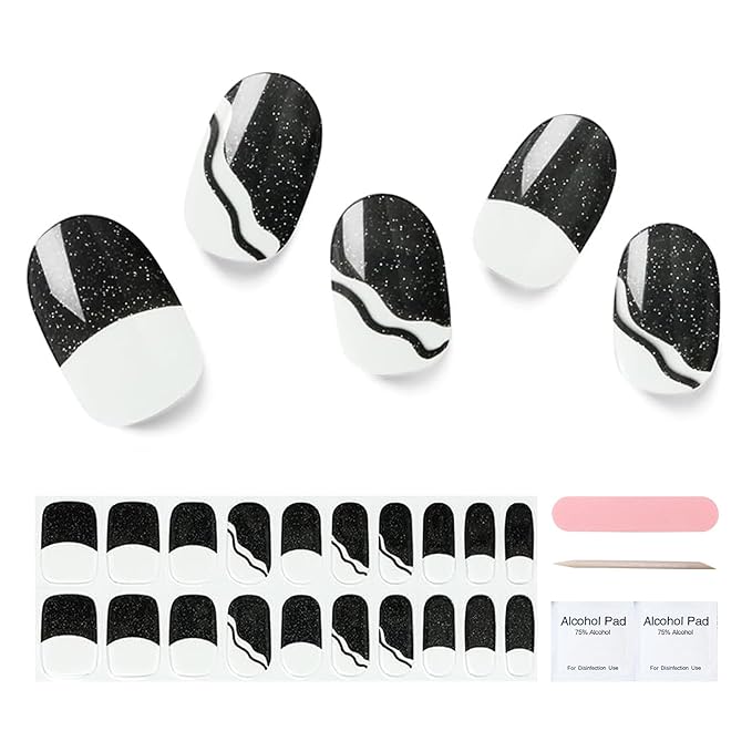 Semi Cured Gel Nail Strips, 20 pcs Gel Nail Stikers, Gel Nail Wraps Semi Cured, Salon-Quality, 2 Weeks Long Lasting