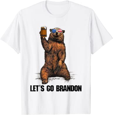 Lets Go Brandon Bear Drinking Beer USA Flag Vintage T-Shirt