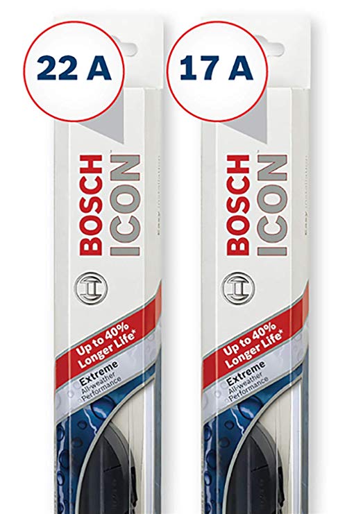 Bosch ICON Wiper Blades (Set of 2) Fits 2010-05 Chevrolet Cobalt; 2006-03 Nissan Sentra; 2010-07 Pontiac G5 & More, Up to 40% Longer Life