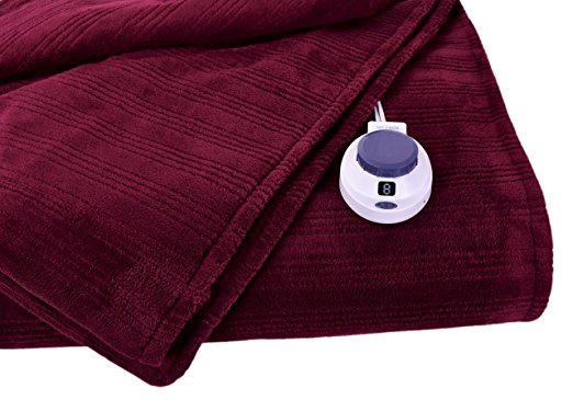 Soft Heat Ultra Micro-Plush Low-Voltage Electric Heated Triple-Rib Twin Size Blanket, Garnet Red