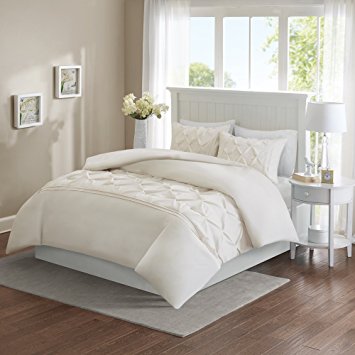Comfort Spaces – Cavoy Duvet Cover Mini Set - 3 Piece – Ivory – Tufted Pattern With Corner Ties – Full/Queen size, includes 1 Duvet Cover, 2 Shams