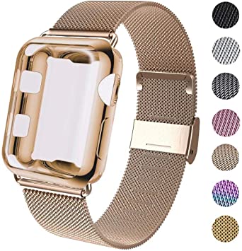 GBPOOT Compatible for Apple Watch Band 38mm 40mm 42mm 44mm with Screen Protector Case, Sports Wristband Strap Replacement Band with Protective Case for Iwatch Series 5/4/3/2/1