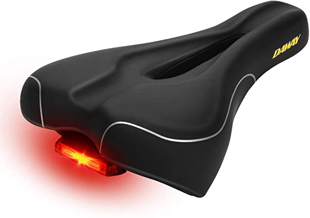 DAWAY Most Comfortable Bike Seat - C600 Men Women Soft Foam Padded Bicycle Saddle with Tail Light, Universal Fit, Improve Comfort for Mountain Road Bikes, Waterproof