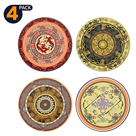 Absorbent Ceramic Coasters for Drinks, Set of 4 Coasters with Cork Base, Prevent Furniture from Dirty and Scratched,Set Suitable for Kinds of Mugs and Cups, Mandala Style, 4 inch