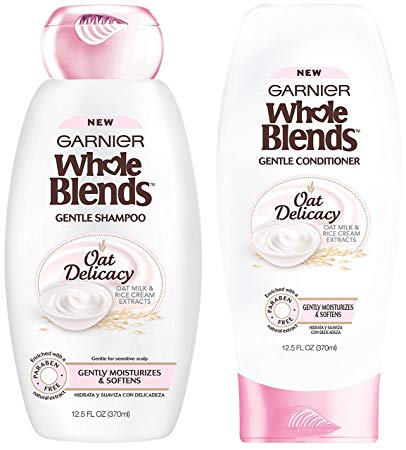 Garnier Whole Blends - Oat Delicacy - With Natural Extracts - Gentle Shampoo & Conditioner Set - Net Wt. 12.5 FL OZ (370 mL) Per Bottle - One Set