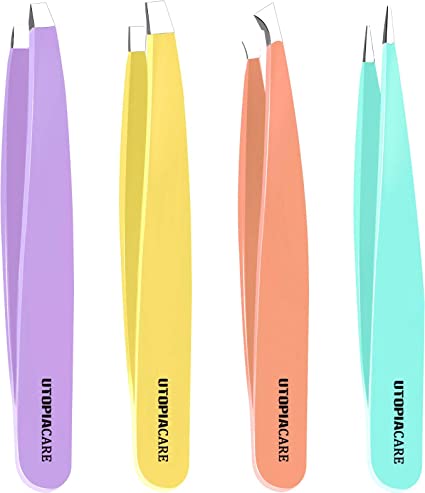 Utopia Care Professional Stainless Steel Tweezers Set (4-Piece) – Precision Tweezers for Ingrown Hair, Facial Hair, Splinter, Blackhead and Tick Remover - Multi