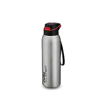 Cello Gym Star Vacuum Insulated Flask | Hot and Cold Kids Water Bottle | Double Walled Sports Bottle for Travel, Home, Office, School | 650ml, Silver