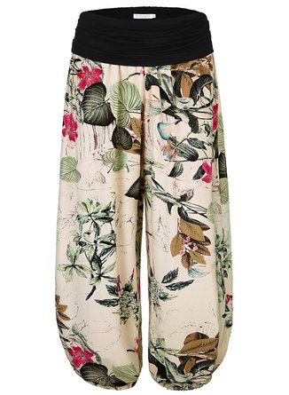 BAISHENGGT Women's Floral Printed Ruched Elastic Waistband Harem Pants