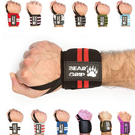BEAR GRIP - Premium weight lifting wrist support wraps, (Sold in pairs)
