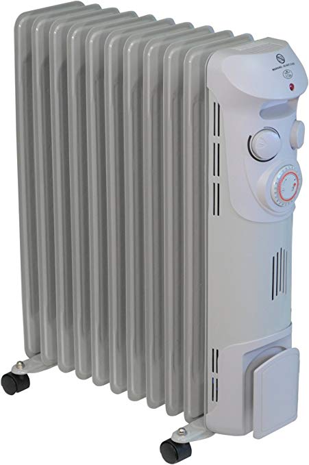 Motionperformance Essentials 2.5kW 11 Fin Oil Filled Radiator with Adjustable Thermostat, 3 heat settings & 24 Hour Timer