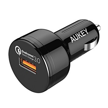 AUKEY Quick Charge 3.0 Car Charger 24W for HTC, Sony, iPhone and more; Including a 3.3ft A to C Cable