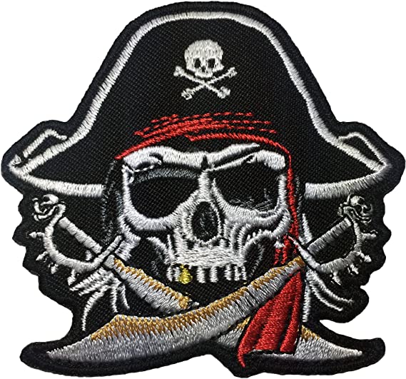 Pirate Skull Cross Swords Red Turban Skeleton Bone Zombie Ghost Embroidered Sewing Iron on Patch (Pirate-Skull)