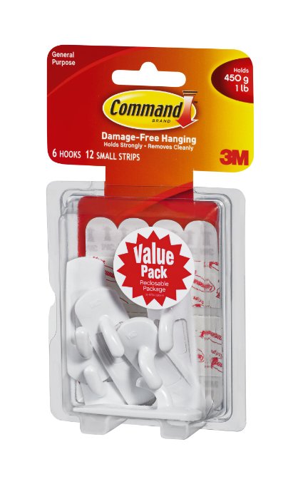 Command Small Utility Hooks, White, 6-Hooks (17002-6ES)