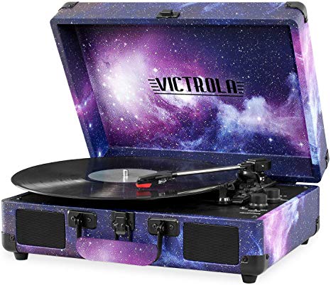 Victrola Record Player Vintage 3-Speed Bluetooth Suitcase Turntable with Speakers, Galaxy