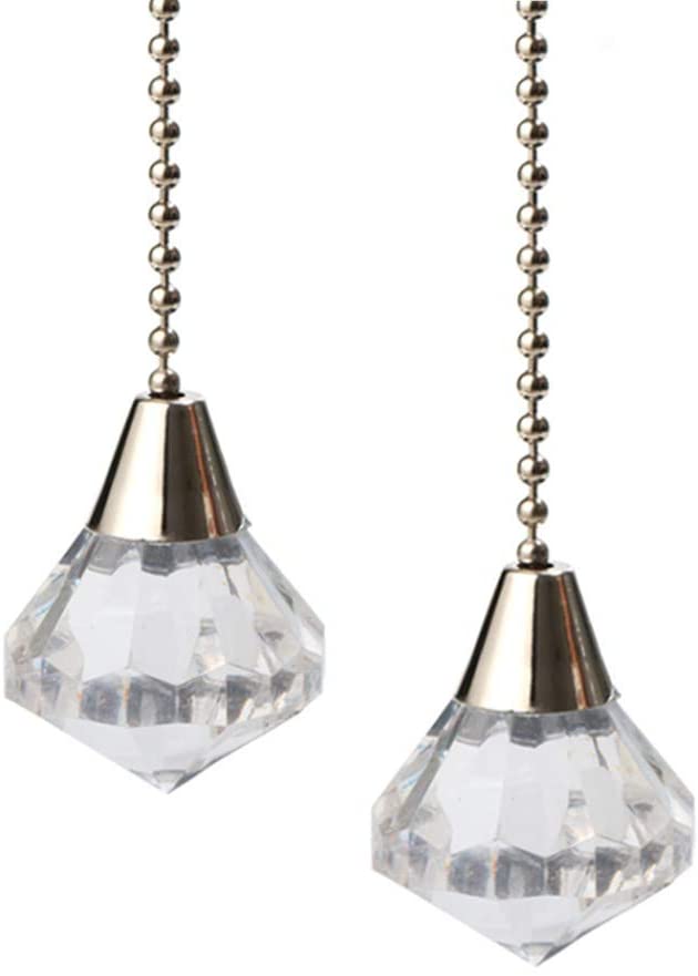 Ceiling Fan Light Pull Chain Extension,Acrylic Diamond Pull Chain for Ceiling Light Lamp Fan Chain 2Pack (Transparent)