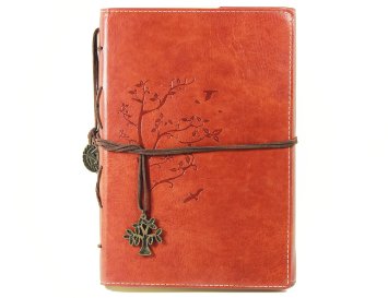 Valery Classic Leather Notebook Retro Vintage Diary & Journal Medium Size for Men/women Daily Use Gift -Blank & Lined Refillable Loose Leaf Pages- Mediterranean & Middle Ages Style Tree Design-brown