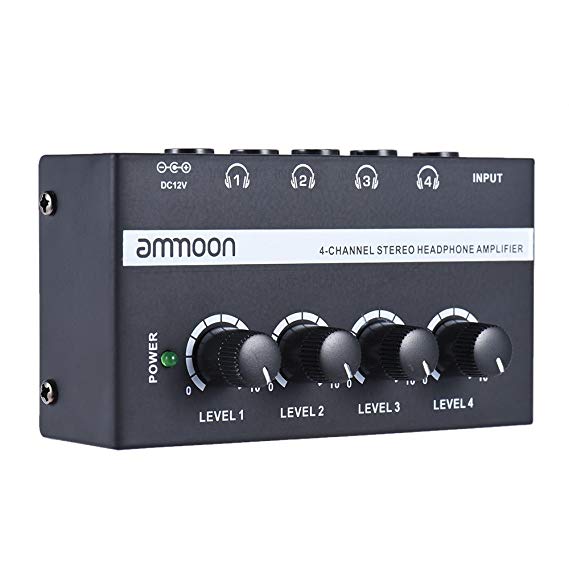 ammoon 4 Channels Mini Audio Stereo Headphone Amplifier HA400 Ultra-compact with Power Adapter