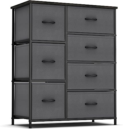 EdMaxwell Wide Dresser with 7 Drawers for Bedroom Fabric Storage Tower Tall Dresser Chest of Drawers for Hallway Closet Living Room, Heavy Duty Steel Construction, Wood Top