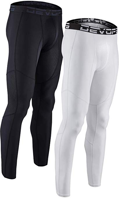 DEVOPS Men's 2 Pack Compression Cool Dry Tights Baselayer Running Active Leggings Pants