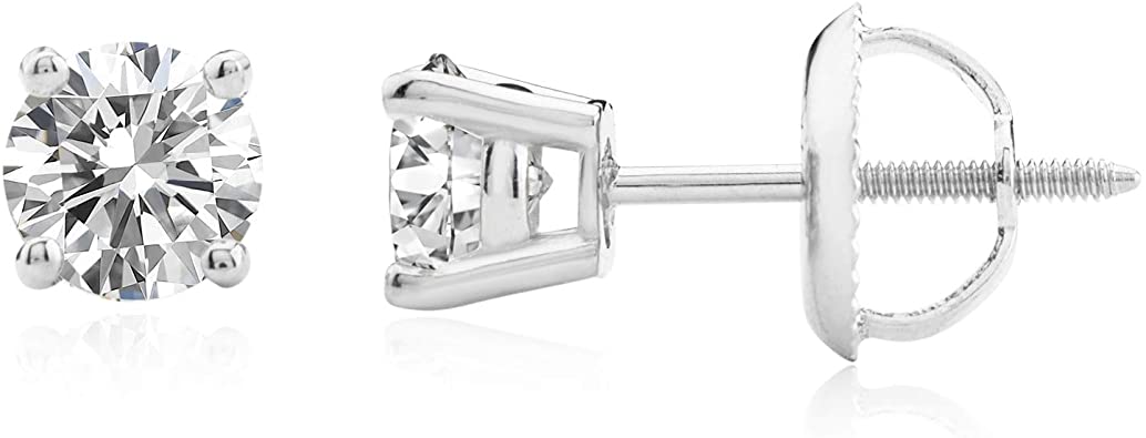 IGI Lab Certified 14k Solid White or Yellow Gold Lab Created Diamond Solitaire Stud Earrings