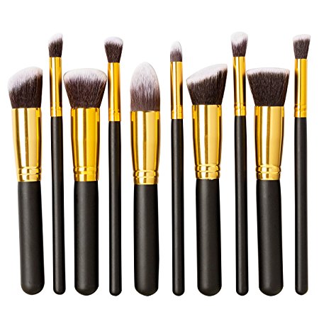 Angel Kiss Makeup Brushes Professional Makeup Brush Set Synthetic Cosmetics Kabuki Makeup Foundation Blending Eyeliner Blush Contour Brushes for Powder Cream Concealer Brush Kit ( Gold/10 Pieces)