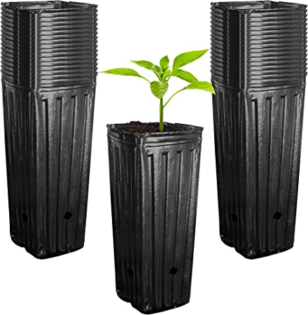 RunNico 50pcs Plastic Deep Plant Nursery Pots,12.2”Tall Tree Pots,Black Deep Seedling Container Pots with Drainage Holes for Indoor Outdoor Gardening (4.72" Wx12.2 H)