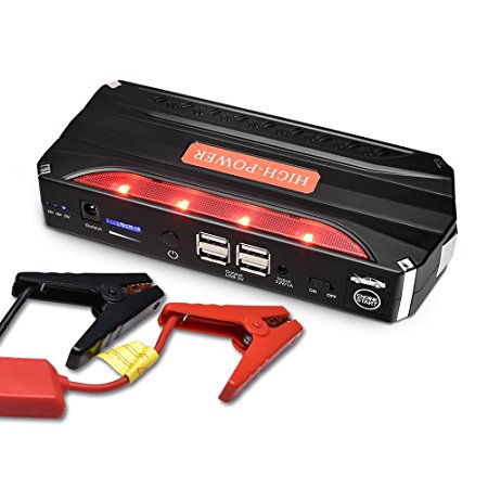 MICTUNING 600A Peak16800mAH Portable Car Jump Starter Auto Battery Booster,Emergency Hammer and Phone Power Bank with LED Flashlight,4 USB Ports,Laptop port,up to 3L Gas & 2.5L Diesel